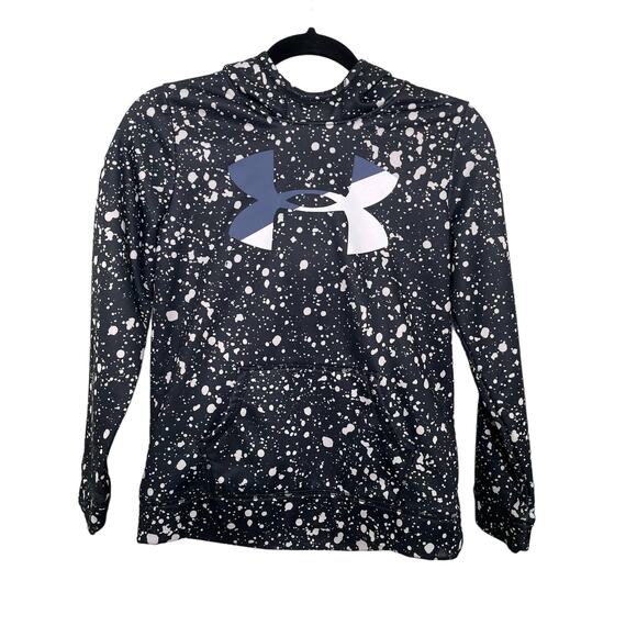 Under Armour All Over Paint Splatter Hoodie Fleece Logo Print Black White L - Picture 1 of 8